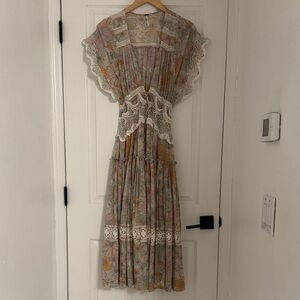 Free People Floral Print Dress with Lace Detail